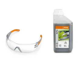 סט שמן שרשרת 1 ליטר BioPlus + משקף בטיחות - שקוף LIGHT PLUS