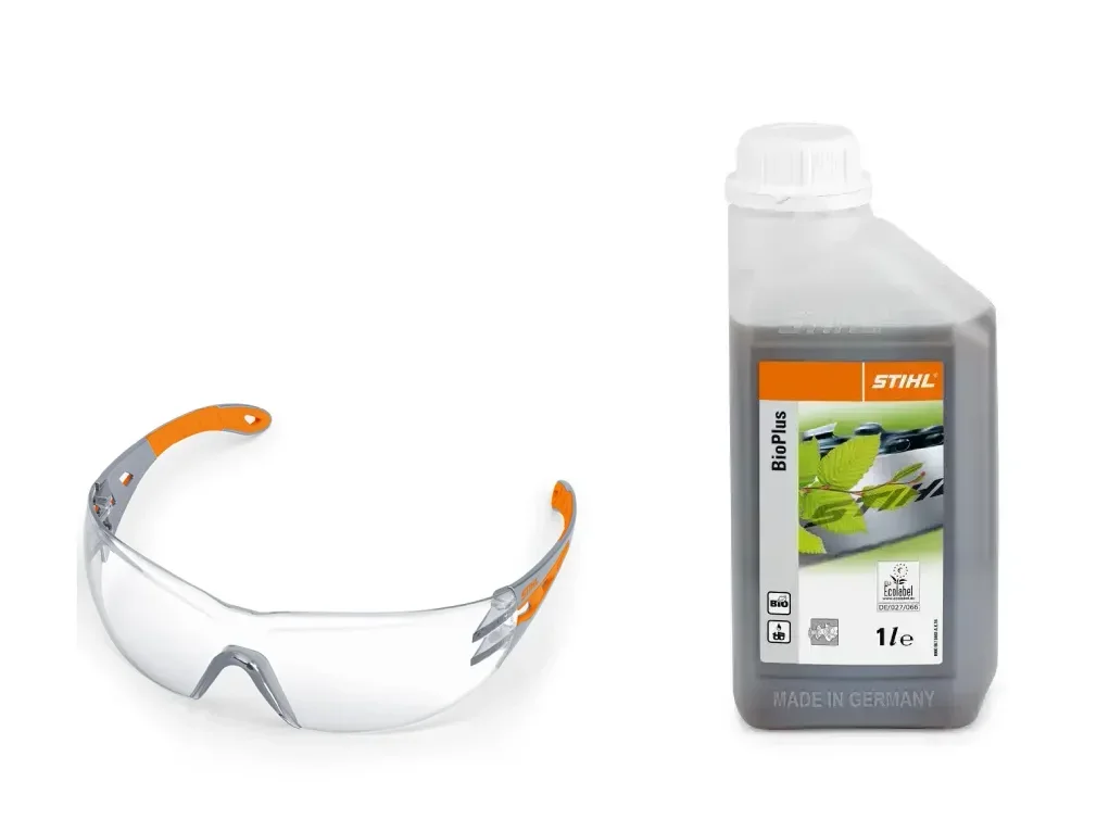 סט שמן שרשרת 1 ליטר BioPlus + משקף בטיחות - שקוף LIGHT PLUS