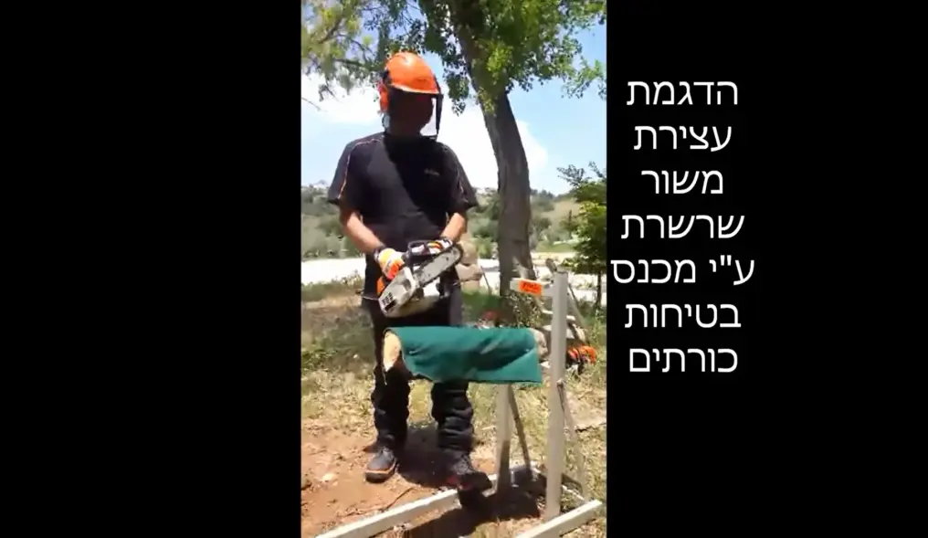 עצירת שרשרת ע"י בד מגן של מכנס בטיחות כורתים